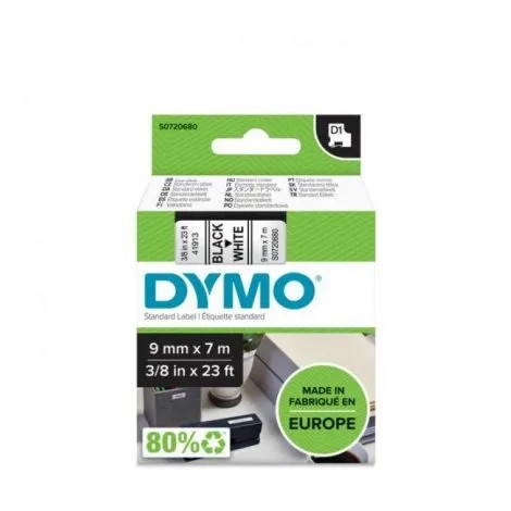 Dymo, Öntapadó szalag, D1 9 mm fehér / fekete