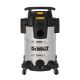 DeWALT DXV30SAPTA száraz-nedves porszívó, rozsdamentes váz, készülékcsatlakozóval, 30 liter, 15 Kpa, 37,8 l/s, 8 tartozék, 1050 W